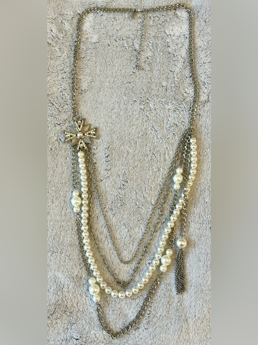 New York & Company Silver-Tone Layered Pearl and Chain Necklace